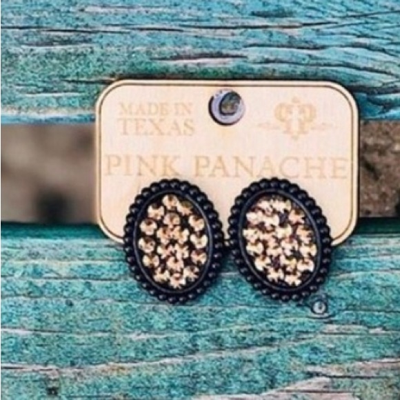 Pink Panache Mini Black Oval Stud Earrings With Gold Crystals